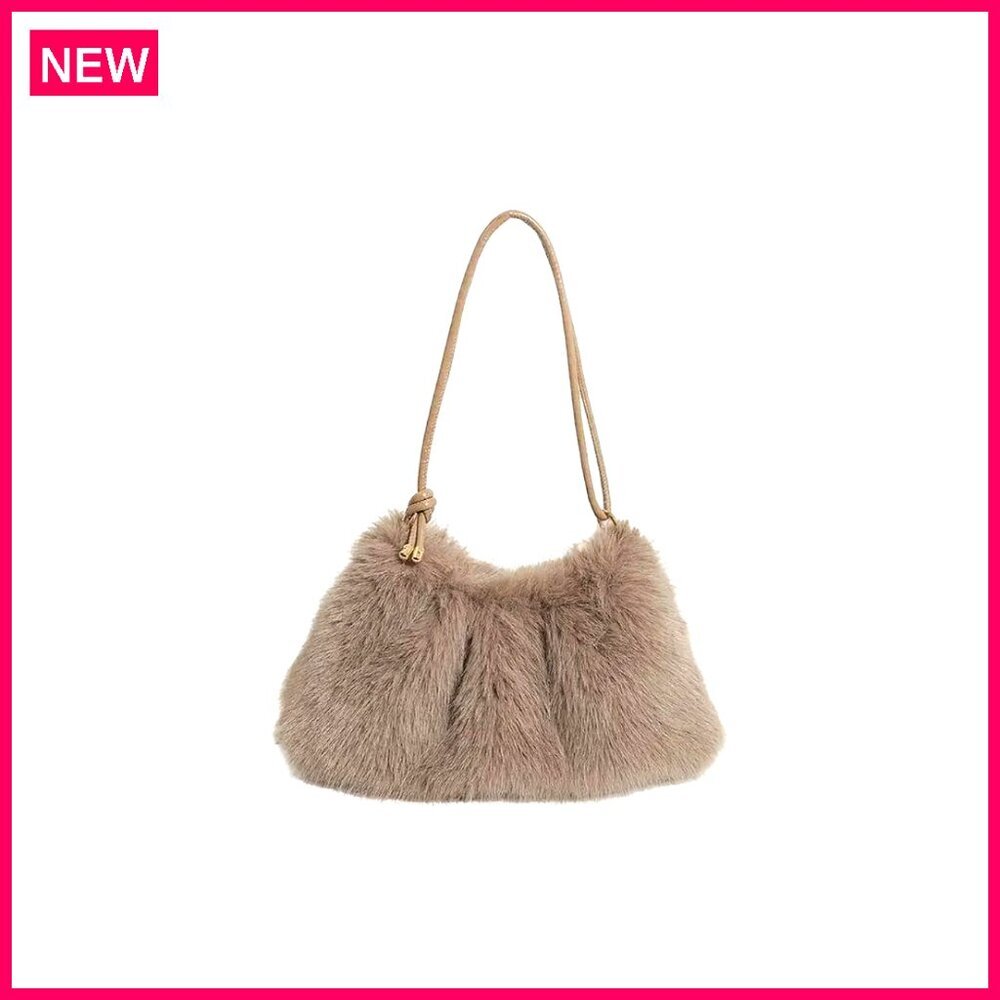 Small Faux Fox Fur Hobo Bag Plush Shoulder Purse Handbag